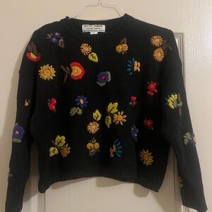 Kitty Hawk Women's Black Sweater with Colorful Floral Design